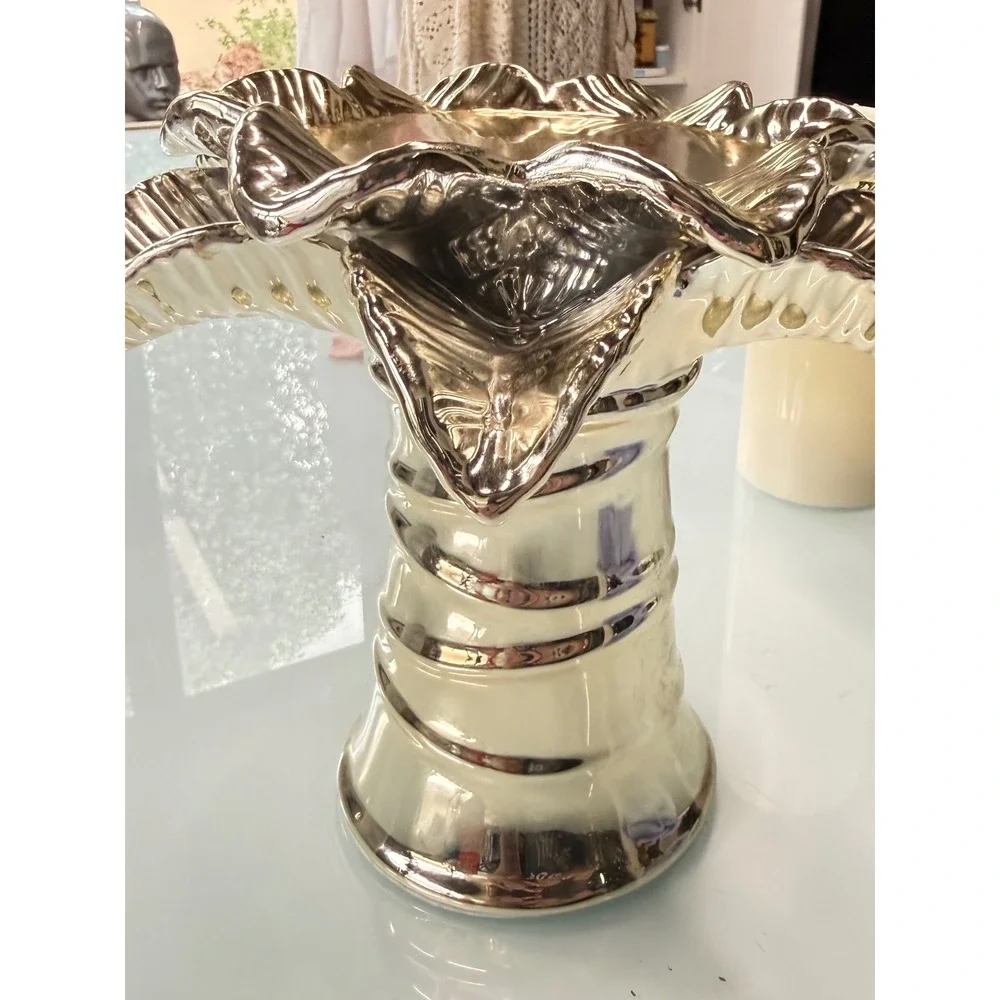 Bath & Body Works Gold Palm Tree 3-Wick Candle Holder Pedestal Ceramic - Picture 8 of 8